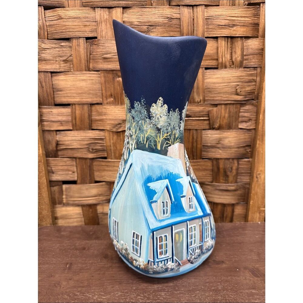 Hand-Painted Blue Cottage Ceramic Vase